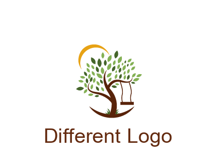 tree with swing and sun nature logo