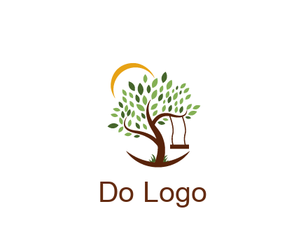 tree with swing and sun nature logo