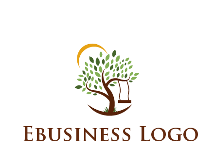tree with swing and sun nature logo