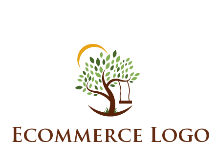 tree with swing and sun nature logo