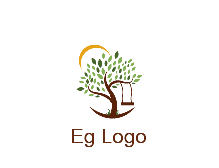 tree with swing and sun nature logo