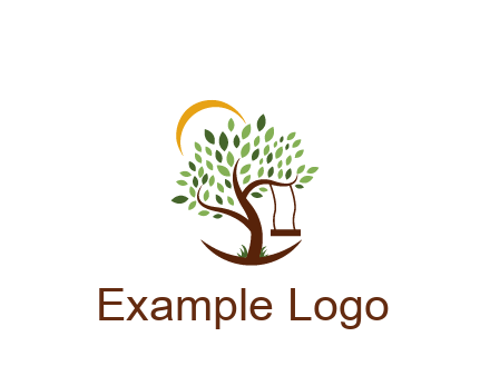 tree with swing and sun nature logo