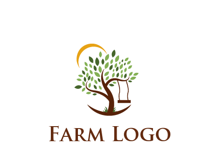 tree with swing and sun nature logo