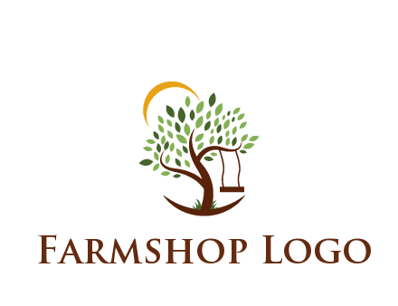 tree with swing and sun nature logo