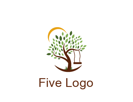tree with swing and sun nature logo