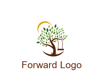 tree with swing and sun nature logo