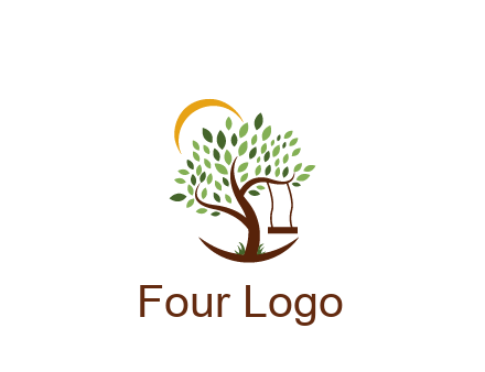 tree with swing and sun nature logo