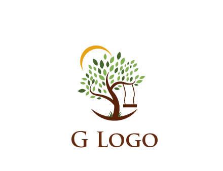 tree with swing and sun nature logo