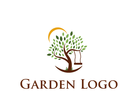 tree with swing and sun nature logo