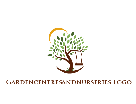 tree with swing and sun nature logo