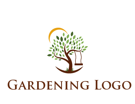 tree with swing and sun nature logo