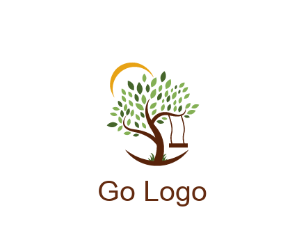 tree with swing and sun nature logo