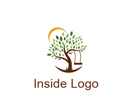 tree with swing and sun nature logo