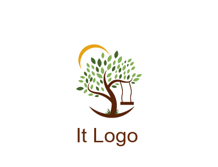tree with swing and sun nature logo