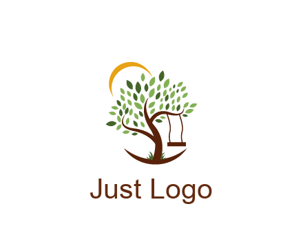 tree with swing and sun nature logo