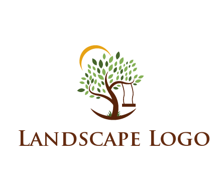 tree with swing and sun nature logo