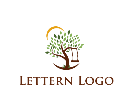 tree with swing and sun nature logo