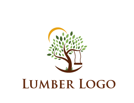 tree with swing and sun nature logo
