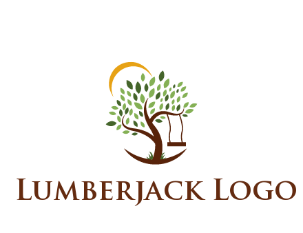 tree with swing and sun nature logo
