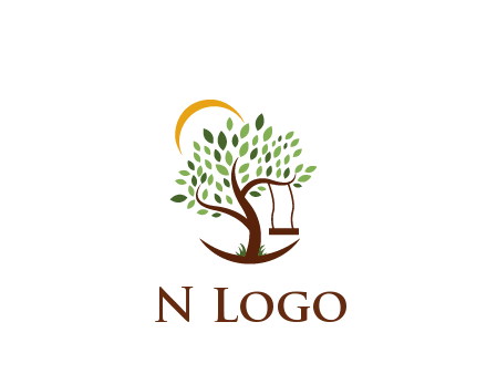 tree with swing and sun nature logo