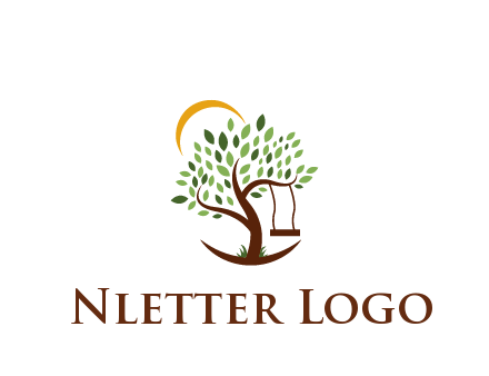tree with swing and sun nature logo