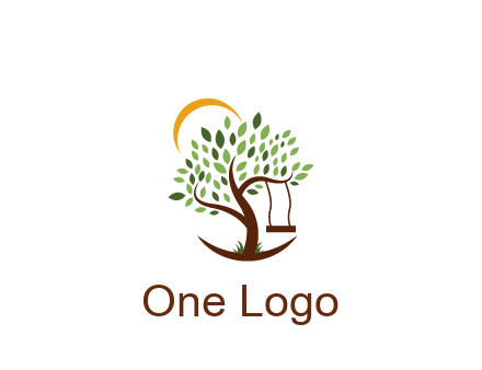 tree with swing and sun nature logo