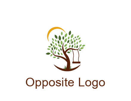 tree with swing and sun nature logo