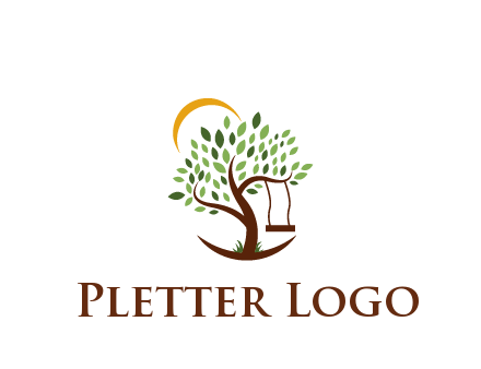tree with swing and sun nature logo