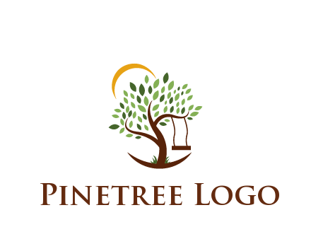 tree with swing and sun nature logo