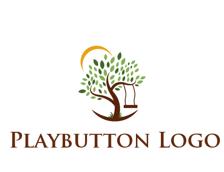 tree with swing and sun nature logo