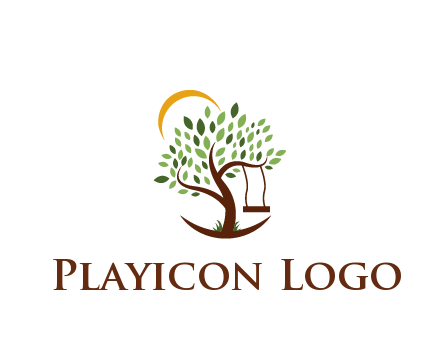 tree with swing and sun nature logo
