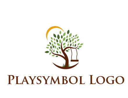 tree with swing and sun nature logo
