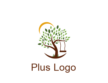 tree with swing and sun nature logo