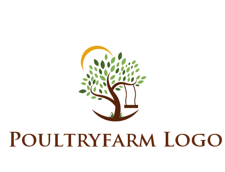 tree with swing and sun nature logo