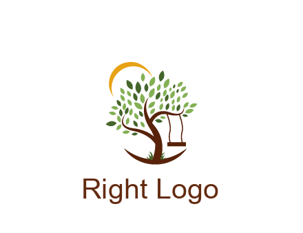 tree with swing and sun nature logo