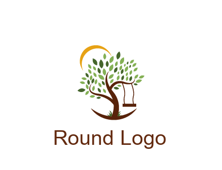 tree with swing and sun nature logo