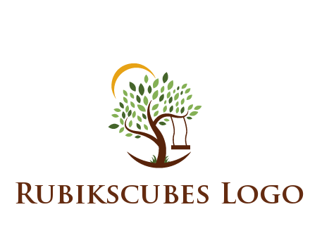 tree with swing and sun nature logo