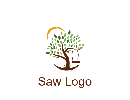 tree with swing and sun nature logo