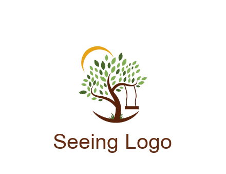 tree with swing and sun nature logo