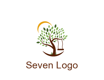 tree with swing and sun nature logo