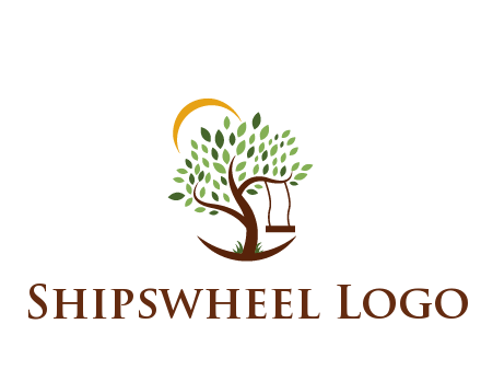 tree with swing and sun nature logo