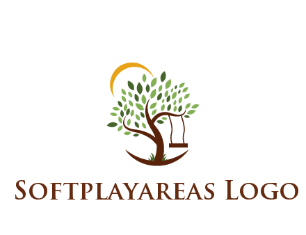 tree with swing and sun nature logo