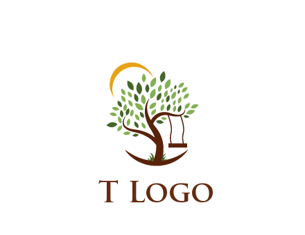 tree with swing and sun nature logo