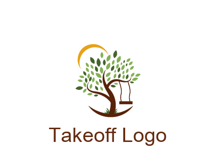 tree with swing and sun nature logo