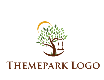 tree with swing and sun nature logo