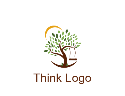 tree with swing and sun nature logo