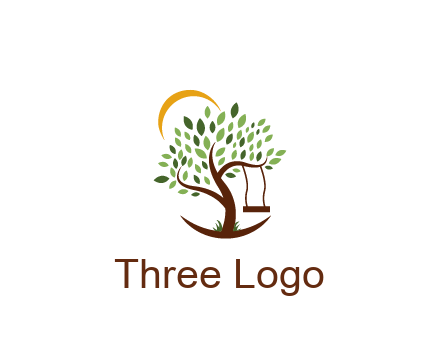 tree with swing and sun nature logo