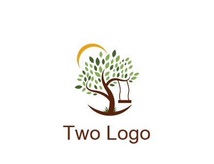 tree with swing and sun nature logo