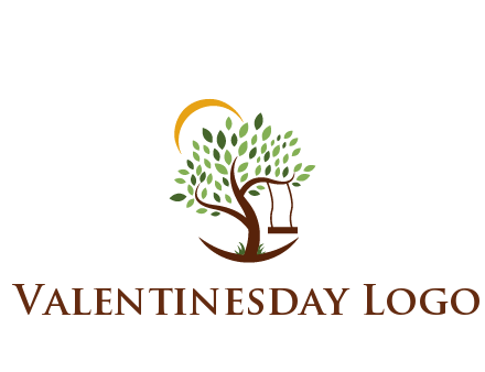 tree with swing and sun nature logo