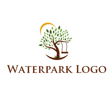 tree with swing and sun nature logo